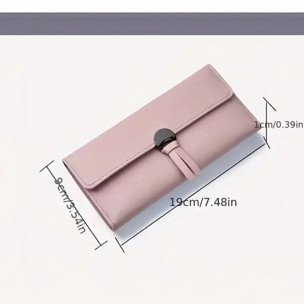 Pink Foldable Long Wallet, Mobile Phone Bag, Snap Button Purse With Card Slots - Picture 2 of 3